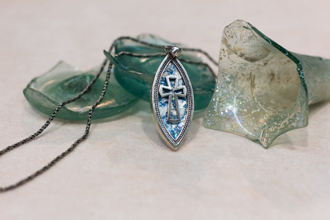 Silver 925 cross pendant roman glass